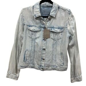 Thread & Supply Womens Acid Wash Denim Jacket Light Blue Button Front‎ Size L